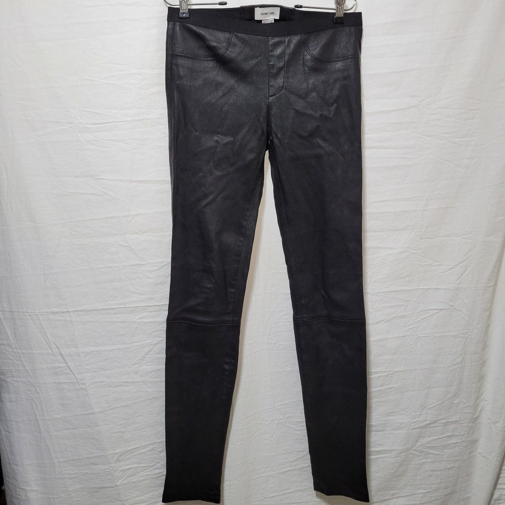 HELMUT LANG Sz 4 Lamb Leather BLACK Skinny Stretch Pull On Pants LEGGINGS